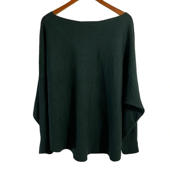 Vila Milano Sweater 2X Dark Green Rhinestone Studded Knit Pullover Embellished - Picture 3 of 6